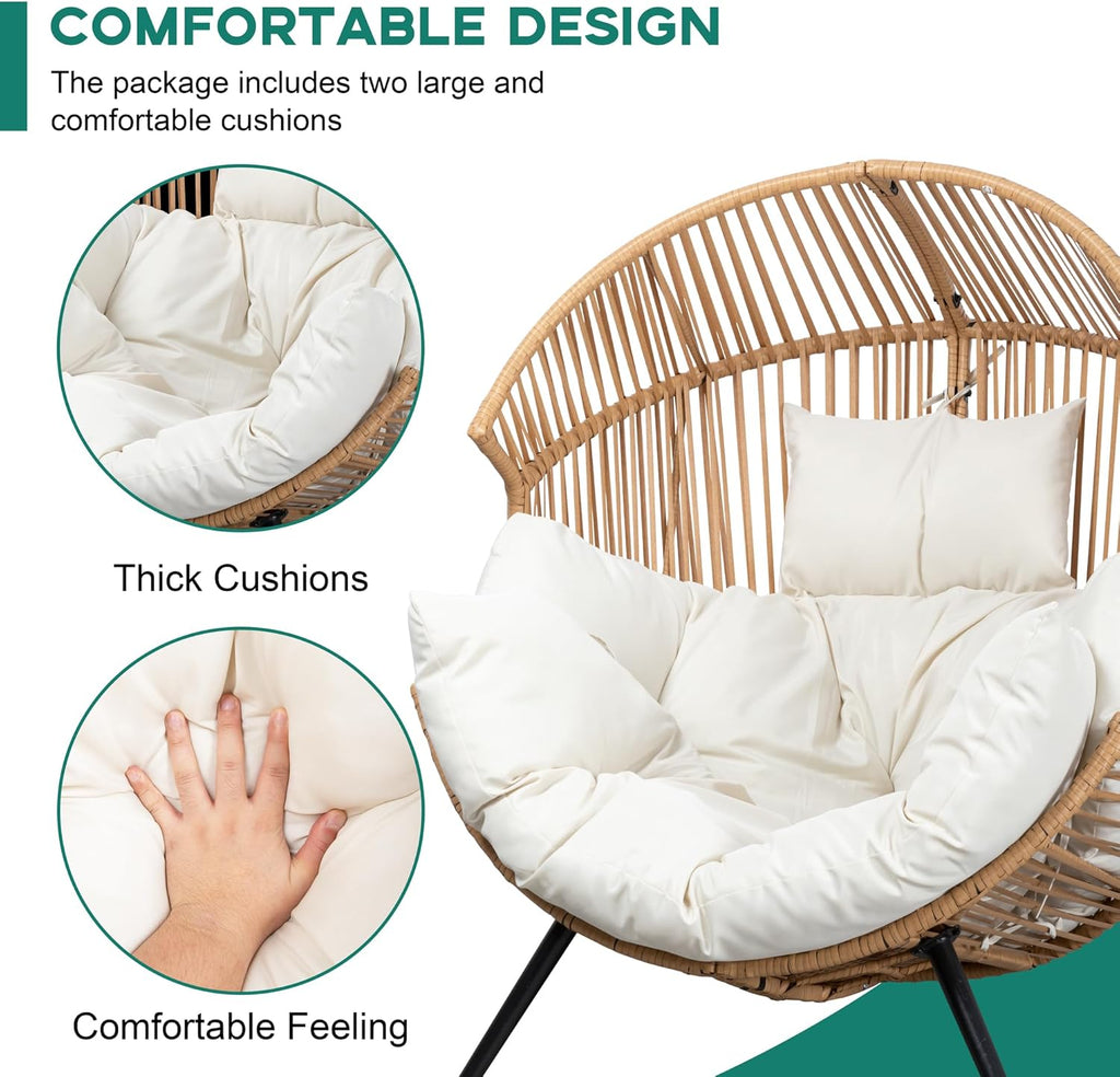 Shintenchi Wicker Egg Chair Outdoor Rattan Patio Chair with Cushion Oversized Patio Lounge Chairs with Cushion Egg Basket Chair  Egg Seat for Indoor Living Room Bedroom Outside Patio Backyard Balcony