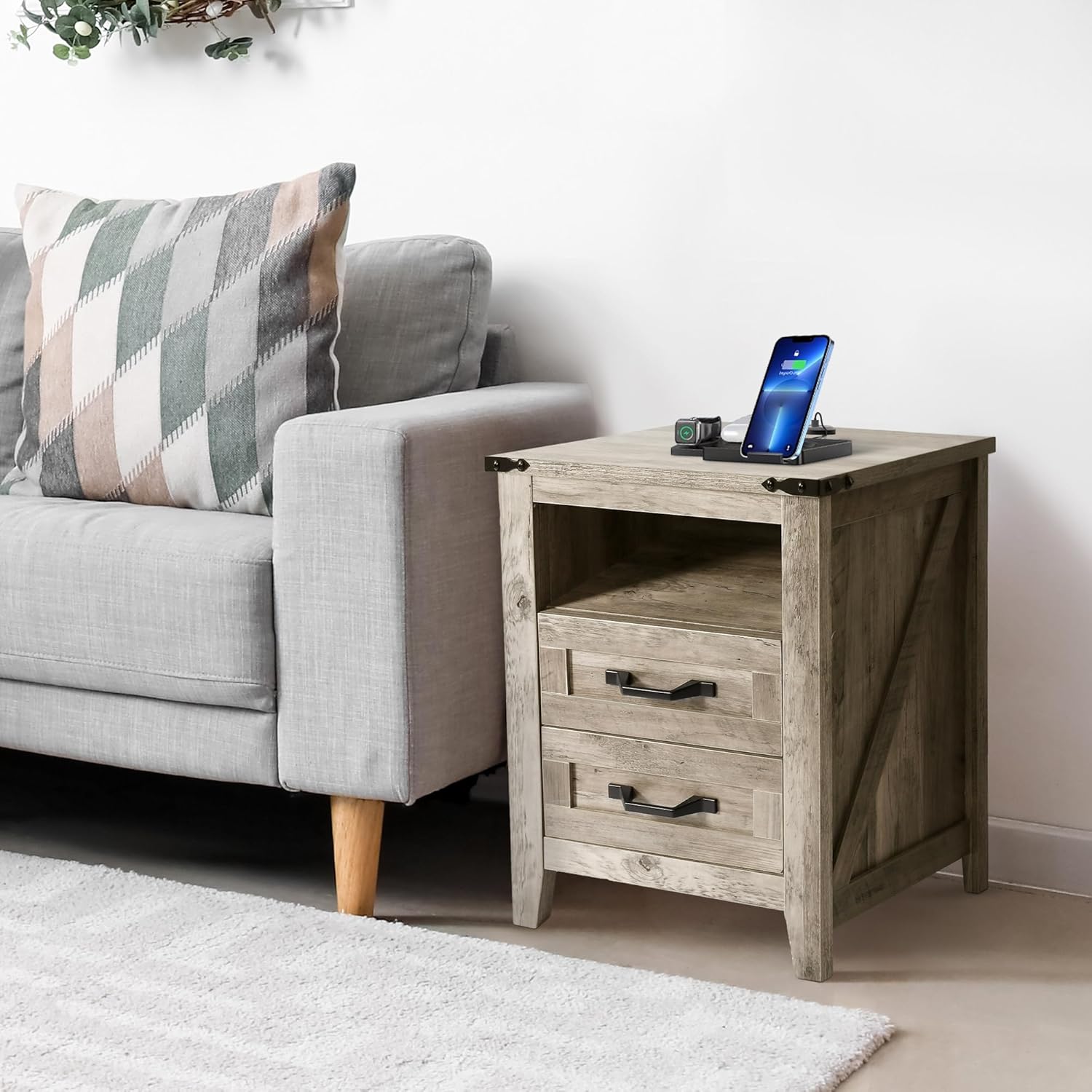4PCS Farmhouse Dresser Set, Dresser and Nightstand Sets, Rustic Wooden Dresser Set. Including 6 Drawer Dresser & 4 Drawer Dresser & 2 Drawer Nightstand Set of 2 with USB. Light Rustic Oak