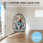 Brafab Wicker Rattan Hammock Egg Swing Chair with Hanging Chain, Aluminum Frame and UV Resistant Cushion, Indoor Outdoor Bedroom Patio Porch Foldable Camping Chair (Without Stand)