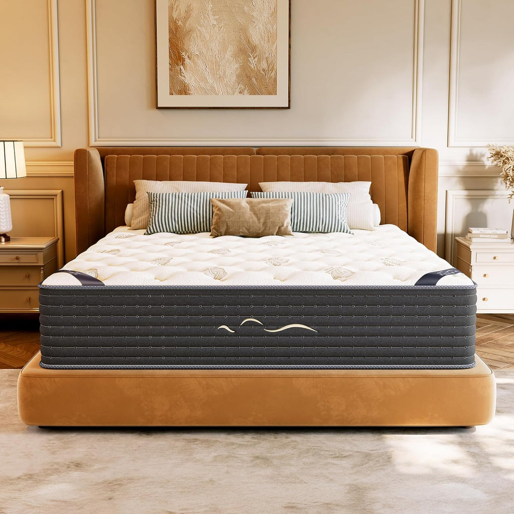 TXO 14 Inch Hybrid Queen Mattress in a Box, Dual-Sided Medium Firm & Firm, Cooling Gel Memory Foam Mattress, Pocket Springs for Motion Isolation, Pressure Relief, CertiPUR-US Certified