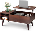 WLIVE Lift Top Coffee Table for Living Room,Small Coffee Table with Storage,Hidden Compartment and Adjustable Shelf,Mid Century Modern, Wood,Cherry,Espresso.