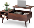 WLIVE Lift Top Coffee Table for Living Room,Small Coffee Table with Storage,Hidden Compartment and Adjustable Shelf,Mid Century Modern, Wood,Cherry,Espresso.