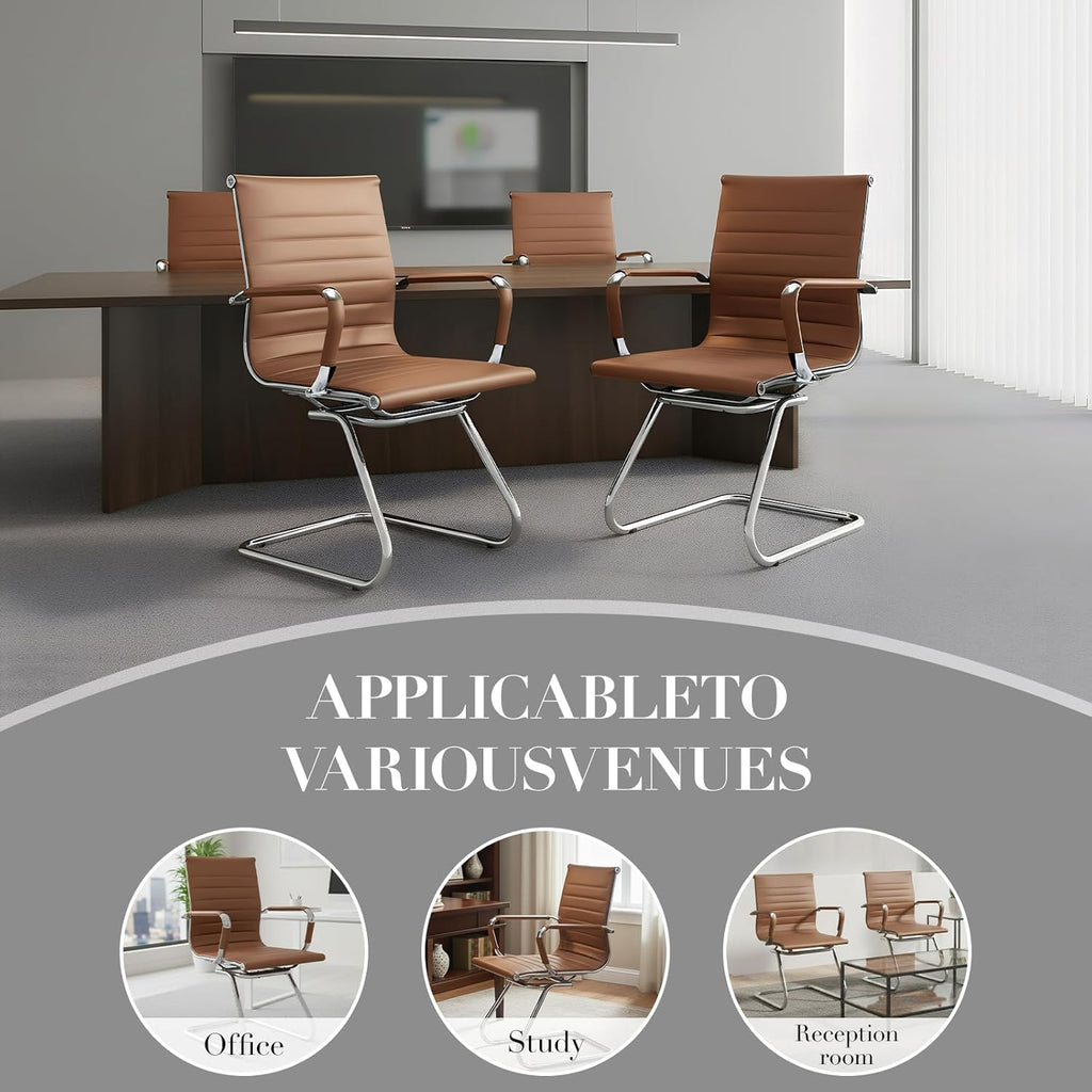 CIMOTA Waiting Room Chairs Leather Office Guest Chair Mid Back Reception Chairs with Sled Base for Meeting/Patient/Conference Room, Coffee Set of 8