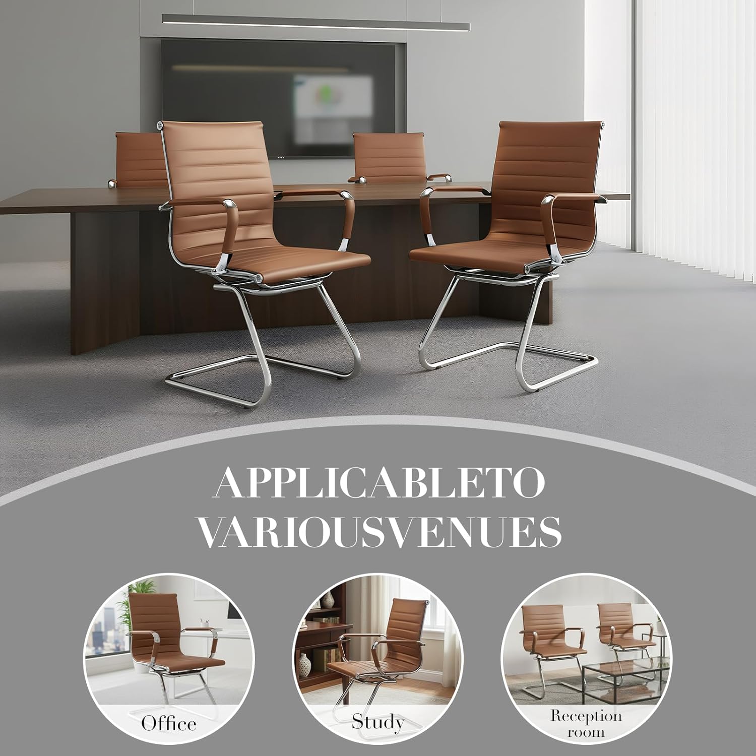 CIMOTA Waiting Room Chairs Leather Office Guest Chair Mid Back Reception Chairs with Sled Base for Meeting/Patient/Conference Room, Coffee Set of 8