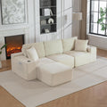 110"Modular Sectional Sofa Couches,Convertible L-Shape Cloud Couch 3 Seat Oversize Chaise with Ottoman,Compressed Foam,Comfy Boneless,Side Pockets,Cup Holders, for Living Room,Apartment,Corduroy Beige