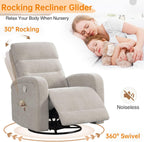 Swivel Rocker Recliner Glider Rocking Chair Nursery, Manual Swivel Recliner Chairs for Living Room, Camel Nursery Rocking Chairs Recliner, Chenille Fabric