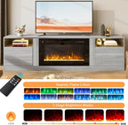 MXV Fireplace TV Stand with 36'' Electric Fireplace Up to 90" TVs, LED Light Entertainment Center, Modern Wood Texture Entertainment Stand with Highlight Storage Cabinet,Grey-Black