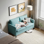 TYBOATLE 51" W Linen Fabric Upholstered Modern Loveseat Sofa Couch for Living Room, Love Seats 2-Seater Furniture w/Iron Legs for Compact Space, Apartment, Bedroom, Dorm, Office, Aqua Blue