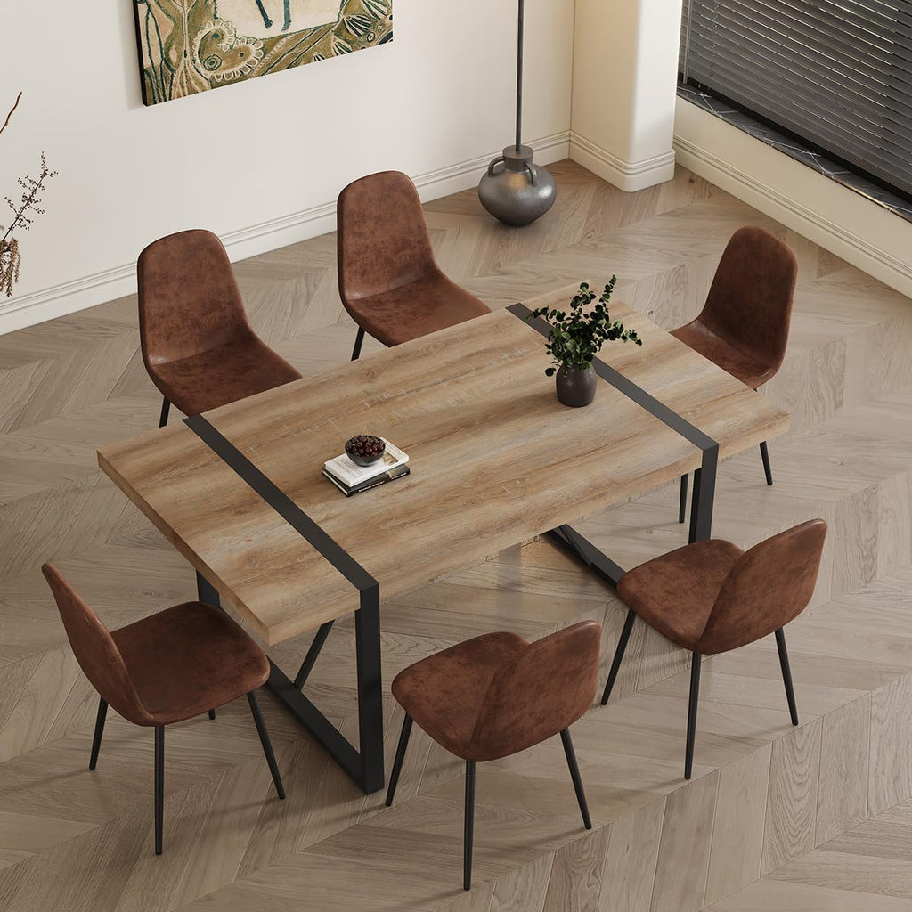 7 Piece Dining Table Set .Dinner Table Set for 6 .71'' Kitchen Table and Suede Nap Fabic Chairs Set of 6 .6 Chair Dining Table Set for Kitchen Dining Room