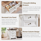 T4TREAM Farmhouse Nightstand Set of 2, 23.6" End Table with 3 Drawers Storage, Wood Side Table w/Roman Column, End Tables Living Room Set of 2, Bedside Cabinet for Bedroom, Living Room, Antique White