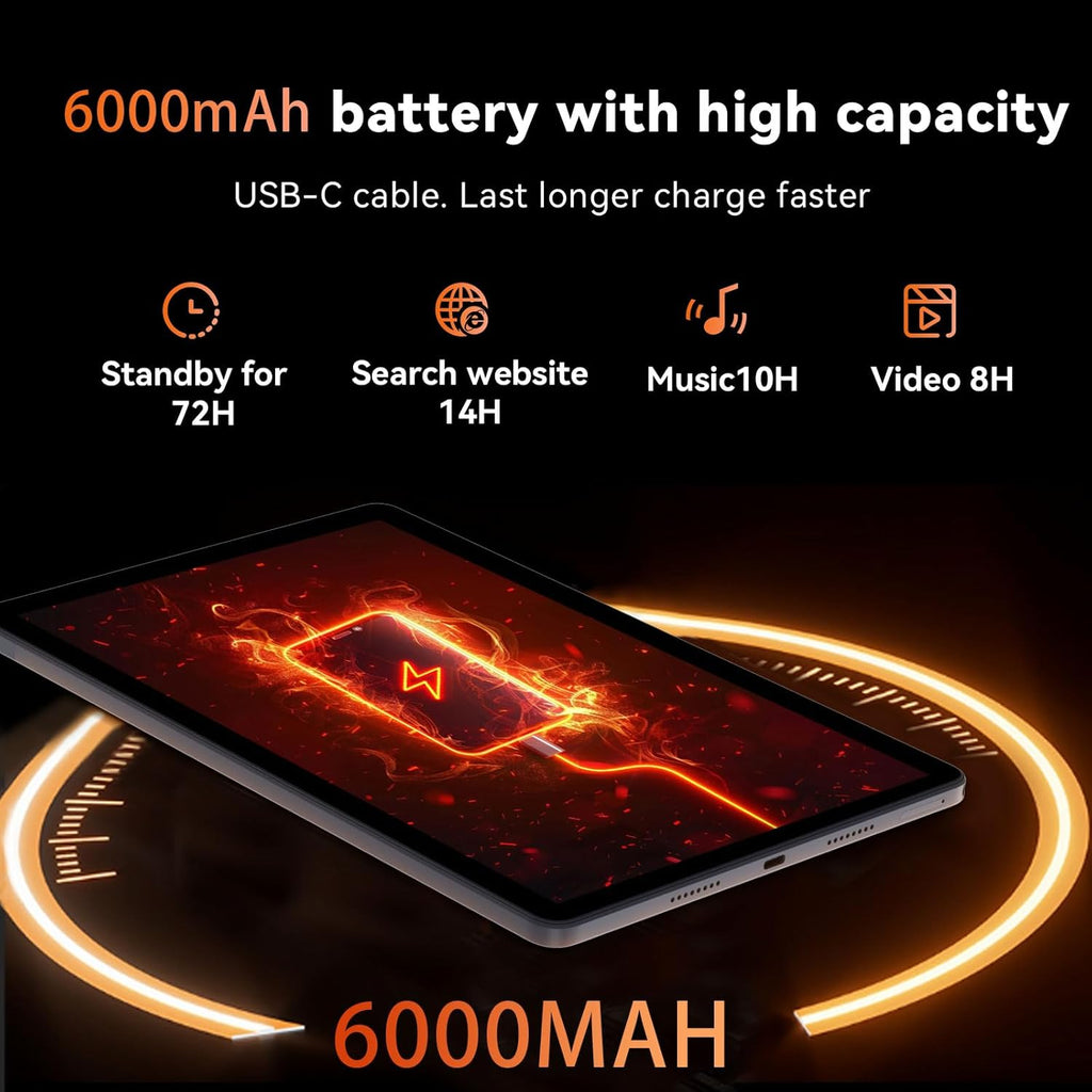 HUIHUANG Tablet 10 Inch Android 14 Tablet, 16GB RAM 128GB ROM, 1TB Expansion, Octa-core, Large Capacity Battery, 5MP + 8MP Dual Camera, 5G/2.4G WiFi, Bluetooth 5.0, GPS, Drop-Proof Case