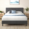 Zinus King Shalini Upholstered Platform Bed Frame with Headboard New WonderBox(TM) Version, Wooden Slat Support, No Box Spring Needed, Easy Assembly, Eco Friendly Packaging, Dark Grey