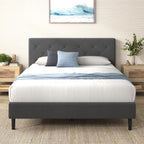 Zinus King Shalini Upholstered Platform Bed Frame with Headboard New WonderBox(TM) Version, Wooden Slat Support, No Box Spring Needed, Easy Assembly, Eco Friendly Packaging, Dark Grey