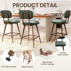 26“ Swivel Bar Stools Set of 4, Mid Century PU Leather Counter Height Bar Chairs with Low Back and Metal Legs, Modern Bar Stool Chair for Kitchen Island, Green