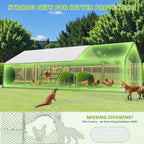 Large Chicken Coop Metal Chicken Run for Yard with Feeding Door Walk-in Chicken Pen for 20-30 Chickens Outdoor Poultry Cage with Anti-UV Cover Duck Rabbit House