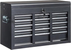 Metal Tool Box, 5-Layer Drawers & Top Storage Tray Tool Box with Lock Safety and Handle, 24" Portable Tool Chest Cabinet for Garage, Warehouse, Home, Black