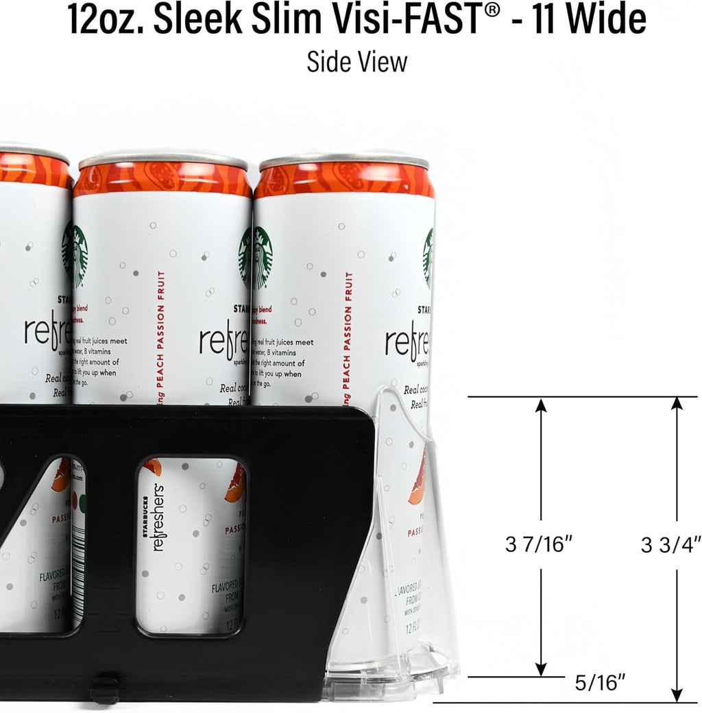 Display Technologies Drink Organizer for Fridge, Visi-Fast Spring-Loaded Beverage Glides for 12oz slim, 11-Wide, 24" D, 6-Pack
