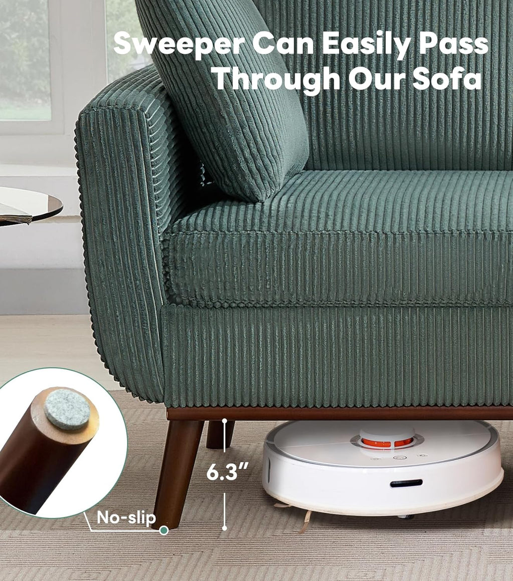 Tbfit 65" Corduroy Love Seat with Spring Cusions, Mid Century Modern Loveseat Sofa for Livingroom & Bedroom, Comfy Upholstered Small Couch