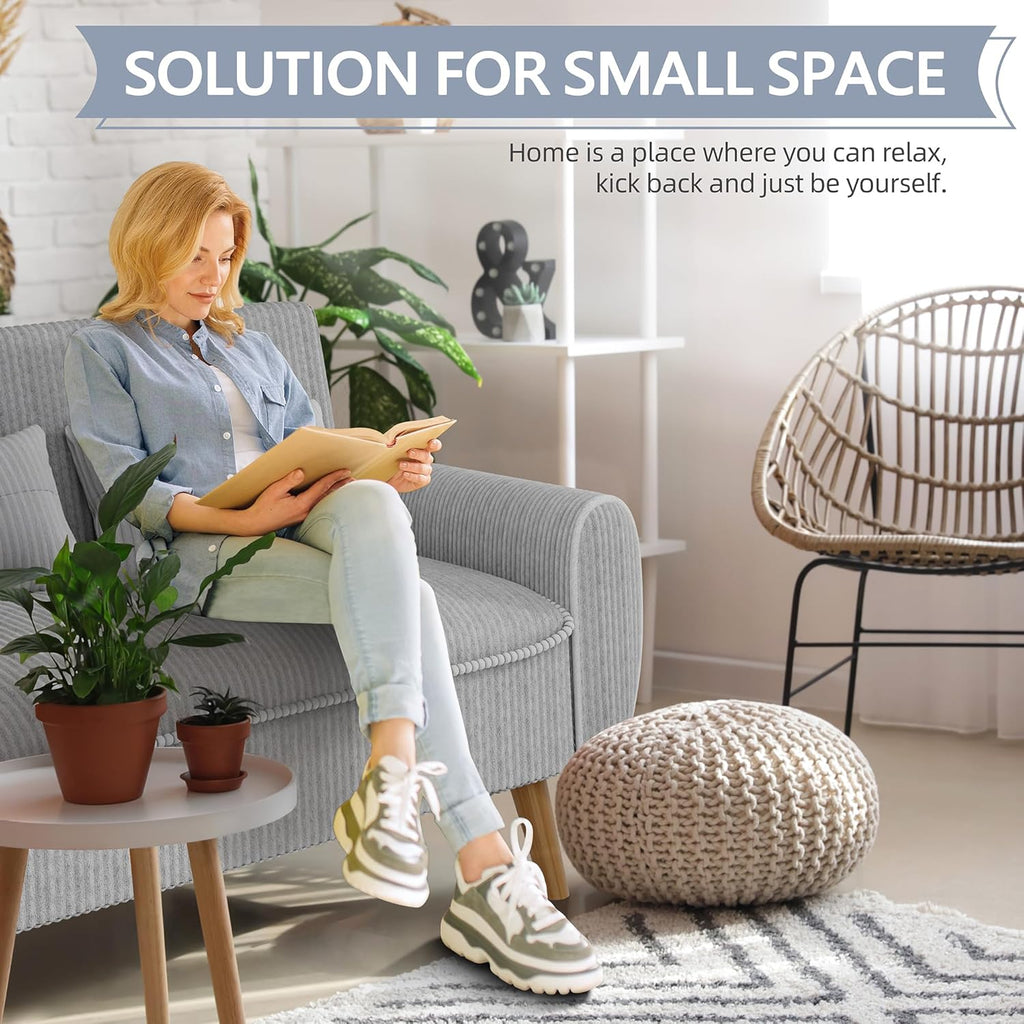 Shintenchi Small Modern Loveseat Couch Sofa, Mid Century Fabric Upholstered 2-Seat Sofa Couch Love Seats Furniture for Small Space,Living Room,Studio,Apartment with 2 Pillows,Light Grey