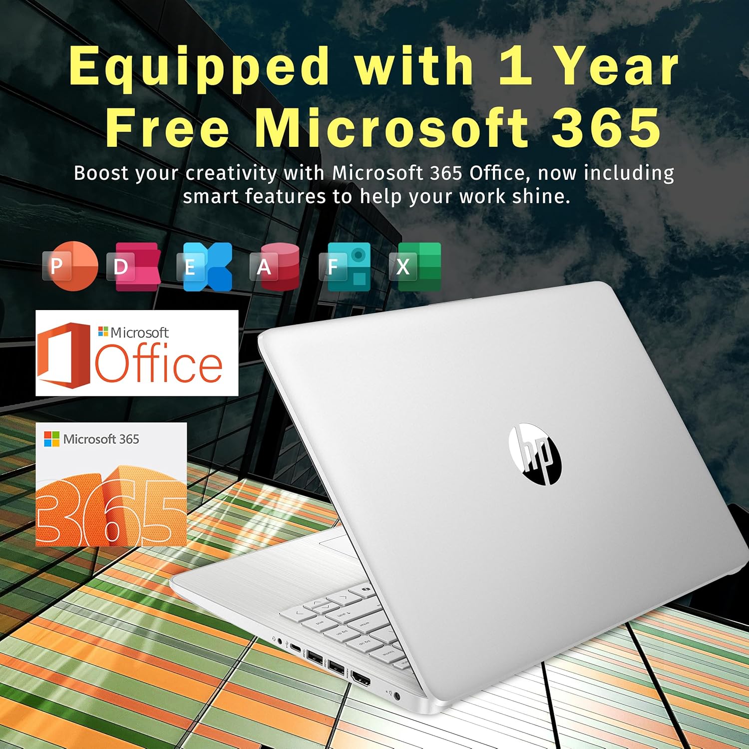 HP Stream 14" HD BrightView Laptop  Intel Celeron N150  16GB RAM  288GB Storage (128GB UFS + 160GB Docking Station Set)  Intel UHD Graphics  720p Webcam  Wi-Fi  1 Year Office 365  Win 11 S  Silver