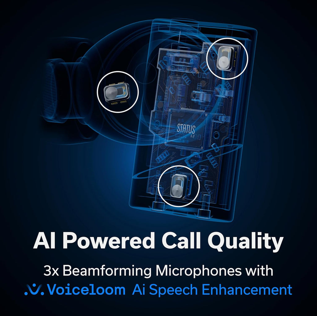 Status Pro X Wireless Earbuds  Triple Speaker Driver  Hi-Res Audio with LDAC  52dB ANC  6 Beamforming Mics with VoiceLoom AI for Clearest Calls
