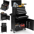 Dawmilon 5-Drawer Rolling Tool Chest with Wheels - High Capacity Tool Cabinet with Detachable Top Toolbox for Garage and Workshop Organization - Metal Tool Cart with Liner & 4 Hooks, Black