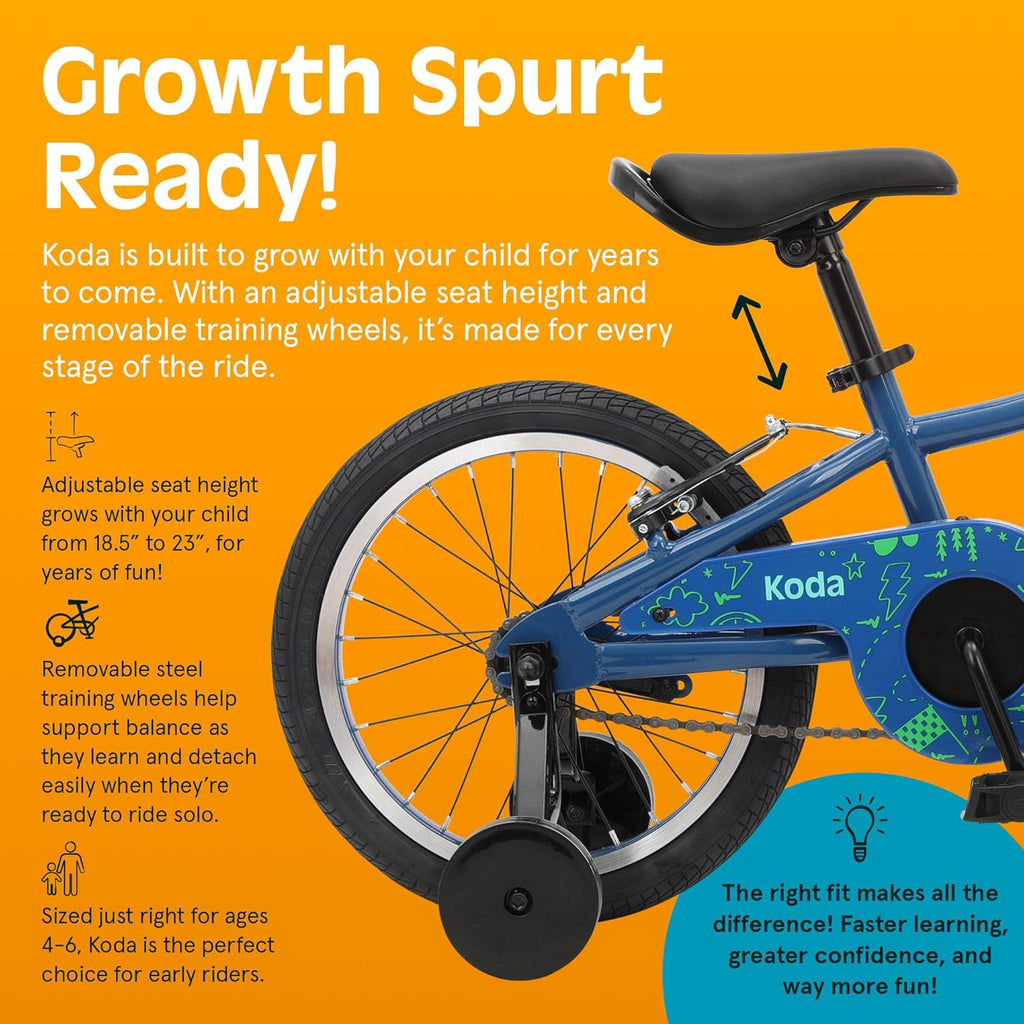 Retrospec Koda Plus Kids Bike for Boys & Girls Ages 4-6 Years - 16" Children's Bicycle, Adjustable Seat & Handlebars