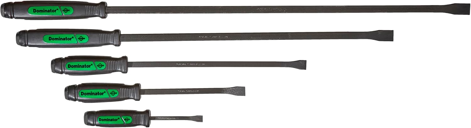 Mayhew Tools 61366GN Dominator Pry Bar Set, 8", 12", 17", 25" & 31" Curved Pry Bars, Green