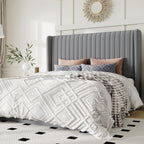 Allewie Queen Size Lift Up Storage Bed Frame, Hydraulic Support System, Upholstered Platform Bed Frame, Underneath Storage, Vertical Channel Tufted Headboard with Wingback, No Box Spring Needed, Grey