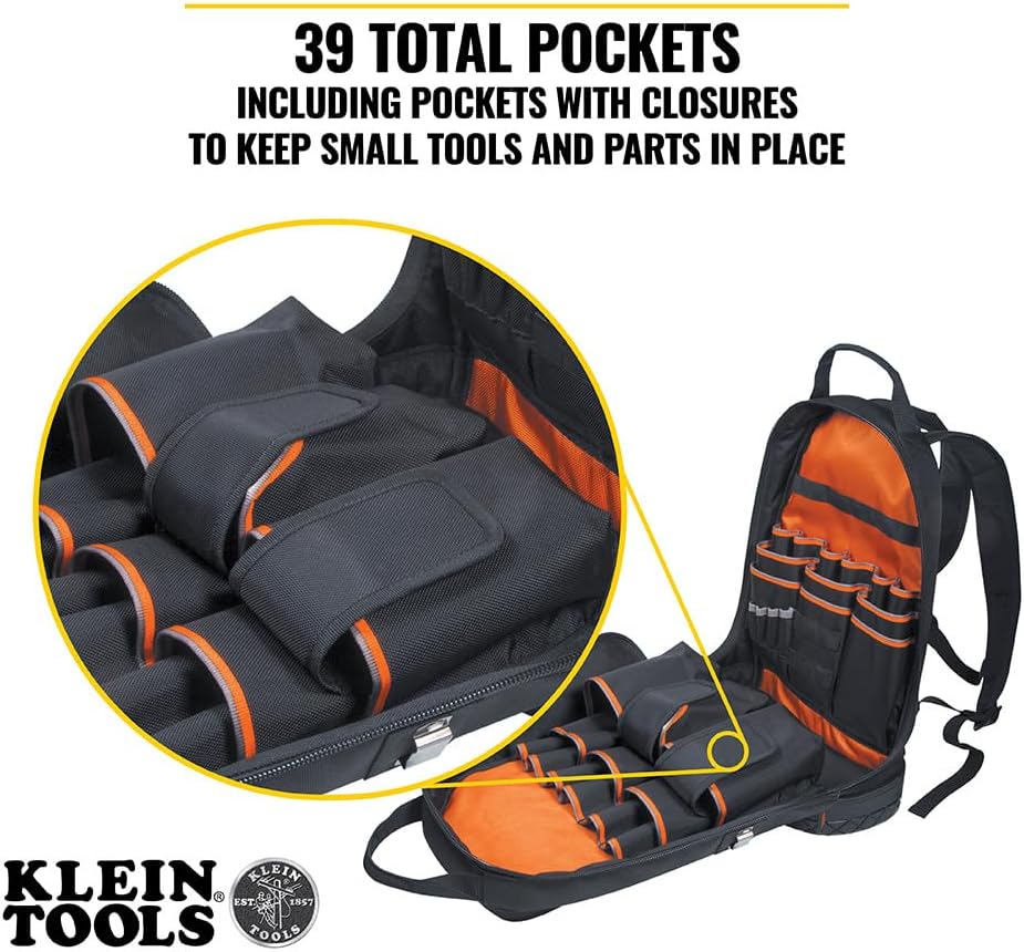 Klein Tools 80115 Backpack Kit with Tradesman Pro 39-Pocket Backpack and Electricians Pocket Knife, 2-Piece