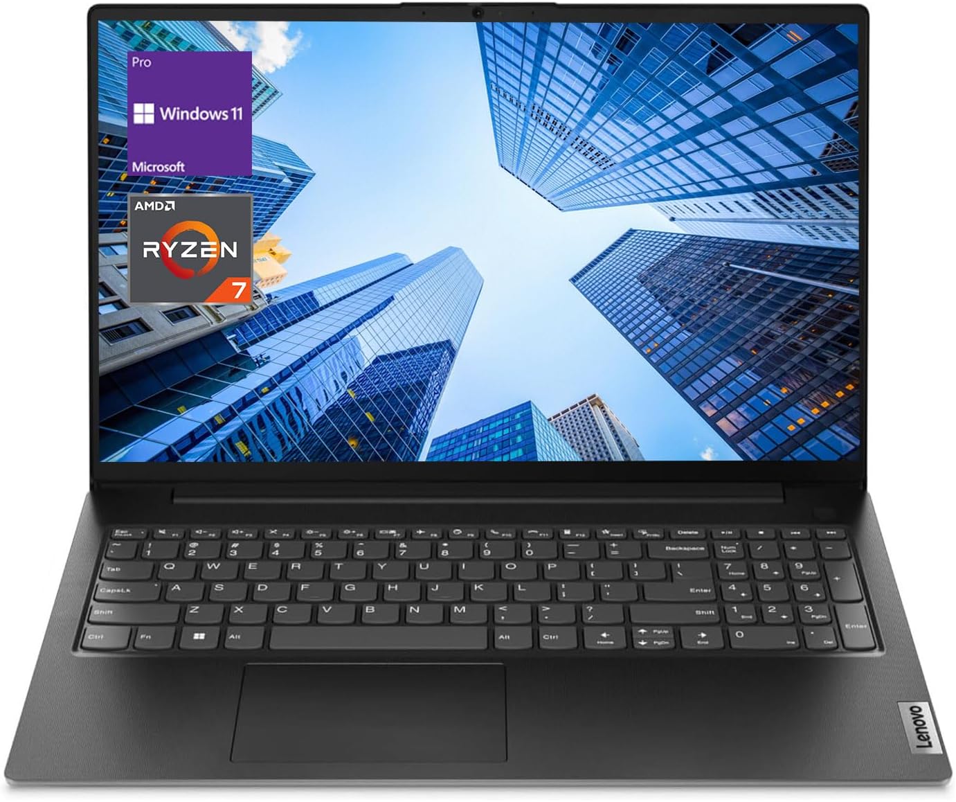 Lenovo V-Series V15 Business Laptop  15.6" FHD Display  AMD Ryzen 7 7730U  40GB RAM  1TB SSD  Numeric Keypad  HDMI  RJ45  Webcam  Wi-Fi  Windows 11 Pro  Black