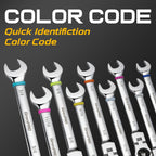 GRENPRO Ratchet Wrenches Set, 23PC Flex Head Ratcheting Wrench Set Metric and Standard & SAE, 6-18mm & 1/4" to 3/4" with Color Ring, CRV Open End Tool Organizer Pouch, Combination Ratchet Wrench Sets