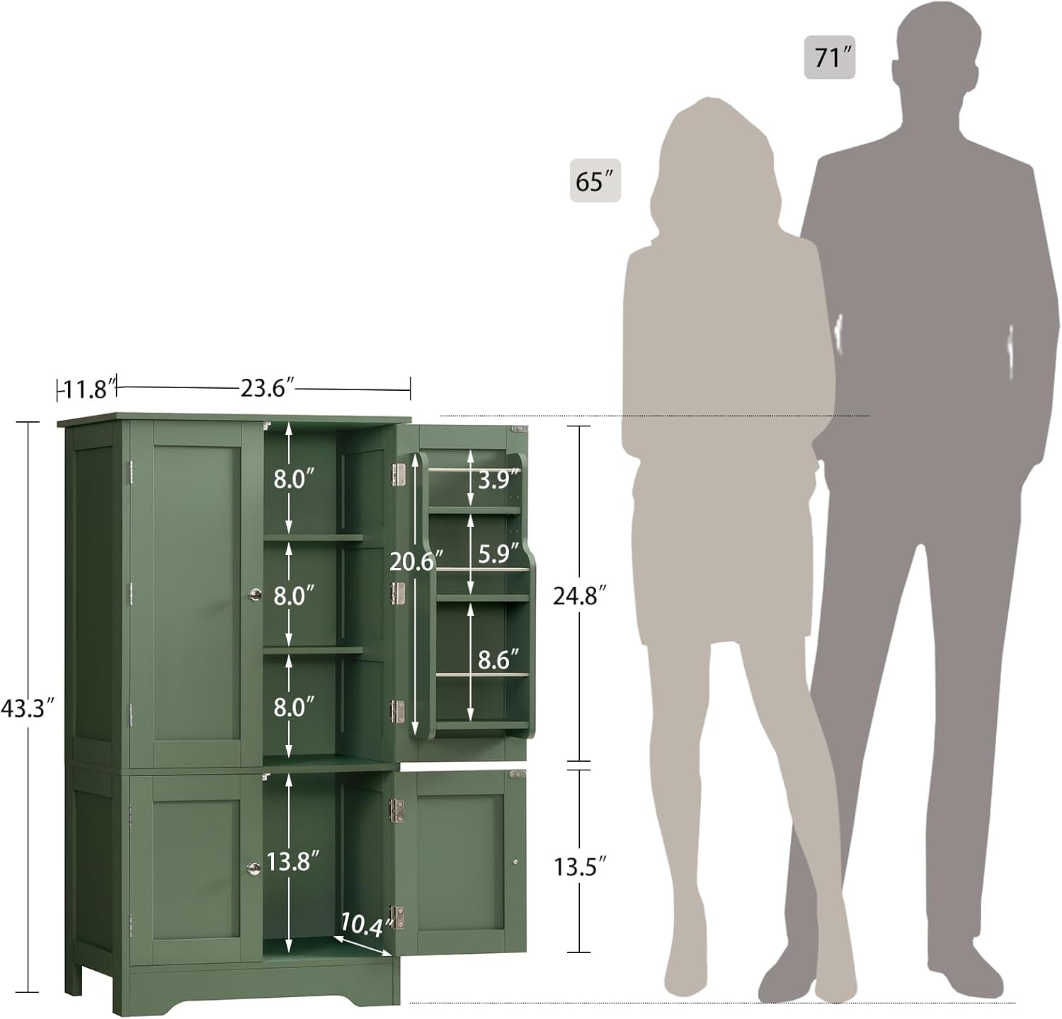 TEENFON 43" H Storage Cabinet with 4 Doors, Kitchen Cabinet with 6 Door Shelves, Kitchen Pantry Cabinets for Living Room, Dining Room, Bathroom, Forest Green