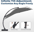 12FT Cantilever Umbrella with Base Large Curvy Outdoor Aluminum Offset Umbrella w/ 360° Rotation  UV Resistant Canopy for Patio  Garden  Backyard  Grey