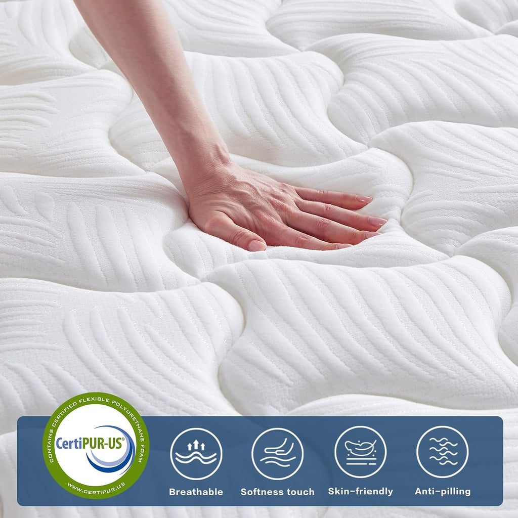 Full Size Mattress - 12 Inch Memory Foam Mattress in a Box, Breathable Fabric, Pocket Springs Hybrid Mattress for Motion Isolation Pressure Relief, CertiPUR-US, Medium Firm Full Mattresses