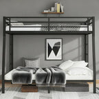 Bellemave Metal Full XL Over Queen Bunk Bed, Heavy-Duty Bunkbed Frame with Guardrails & 2 Ladders, Noise-Free, 9.8" Under-Bed Storage Full Over Queen bunk Bed, No Box Spring Needed, Black