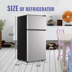 DEMULLER 2.4 Cu.Ft Small Refrigerator with Freezer Dorm Mini Fridge Removable Plastic Shelves Ideal for Home, Office,Dormitory Silver