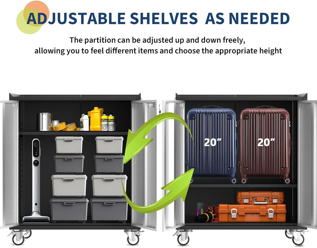 IDEALHOUSE 46" Rolling Garage Storage Cabinet with Locking Doors - Heavy-Duty Metal Shelving Unit, Mobile Tool Organizer for Home Office Workshop Organization