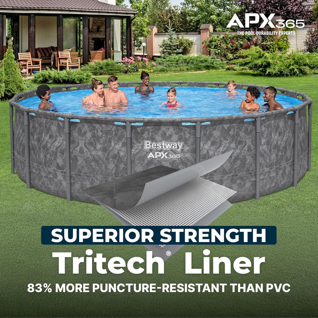 Bestway APX 365 18' x 52" Above Ground Pool  Round Metal Frame Outdoor Swimming Pool Set with Sand Filter Pump  Ladder  and Cover  Dark Marble
