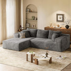 VICTONE 108” Cloud Sectional Couches, Boneless Couch Modular L-Shaped Sofa with Deep Seat, Modern Comfort Upholstered Sofas for Living Room, No Assembly Required (Corduroy, Grey)