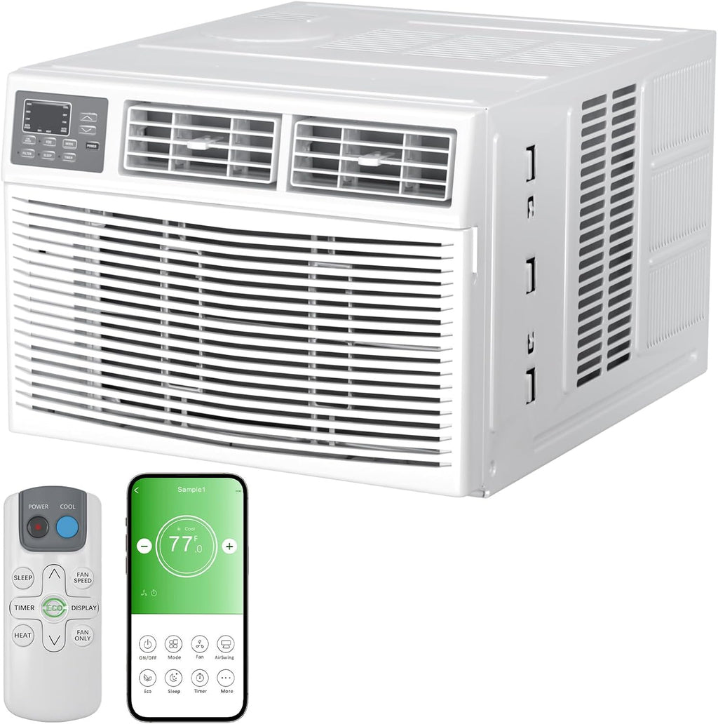 8,000 BTU Smart Window Air Conditioner with Heater, 4-in-1 Unit Cools Rooms up to 350 Sq.Ft, APP & Remote Control, Dehumidifier & Fan Mode, Easy Install Kit Included