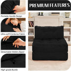 HABUTWAY Folding Sofa Bed, Convertible Sleeper Chair Bed w/Dual-Pillow & Handle, Foldable Floor Sofa Lounge w/Back Support for Living Room, Bedroom, Apartment, Office, Single, Black