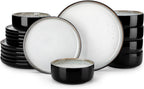 vancasso PLAYA Plates and Bowls Sets, 18 Pieces Beige Dinnerware Sets for Kitchen, Reactive Glaze Dishes Set for 6, Dishwasher and Microwave Safe