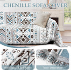 1OO% Waterproof Sectional Couch Covers for Dogs L Shaped Corner Sofa Cover Washable Chenille Sofa Slipcovers Blanket Modern Jacquard Pet Furniture Protector (91"x252", Boho Blue Brown)