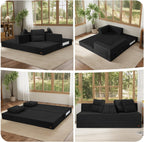 COMAX Futon Sofa Bed Queen, 79" Convertible Sofa Bed Couches for Living Room, 4 in 1 Folding Boneless Sleeper Corduroy Couch Loveseat Foam In a Box, Comfy Foldable Lounge Fold Out Floor Mattress Black