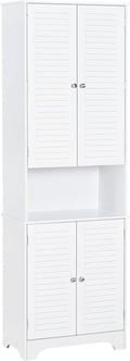HOMCOM Tall Narrow Bathroom Storage Cabinet with Doors and Shelf Adjustability, Freestanding Linen Cabinet with 2 Cabinets and Countertop, White