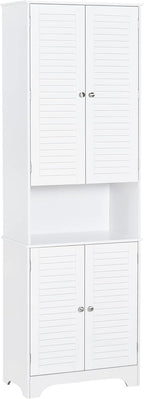 HOMCOM Tall Narrow Bathroom Storage Cabinet with Doors and Shelf Adjustability, Freestanding Linen Cabinet with 2 Cabinets and Countertop, White