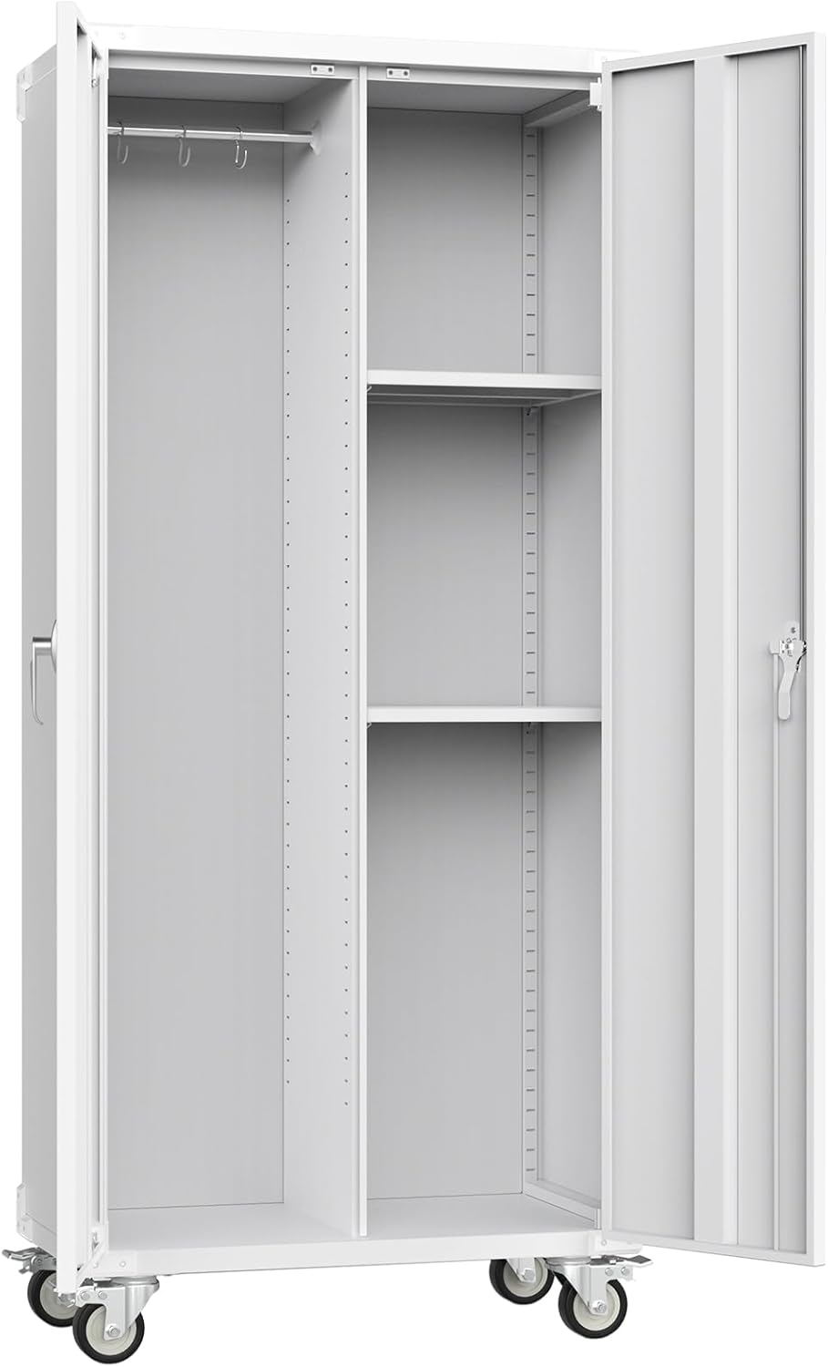 DUMOS 72" Metal Garage Storage Cabinet with Wheels, Tall Rolling Steel Tool Cabinet with Adjustable Shelves and Locking Doors, Lockable File Cabinet for Garage, Home, Office, Warehouse, White