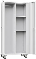 DUMOS 72" Metal Garage Storage Cabinet with Wheels, Tall Rolling Steel Tool Cabinet with Adjustable Shelves and Locking Doors, Lockable File Cabinet for Garage, Home, Office, Warehouse, White