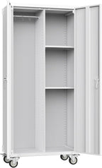 DUMOS 72" Metal Garage Storage Cabinet with Wheels, Tall Rolling Steel Tool Cabinet with Adjustable Shelves and Locking Doors, Lockable File Cabinet for Garage, Home, Office, Warehouse, White